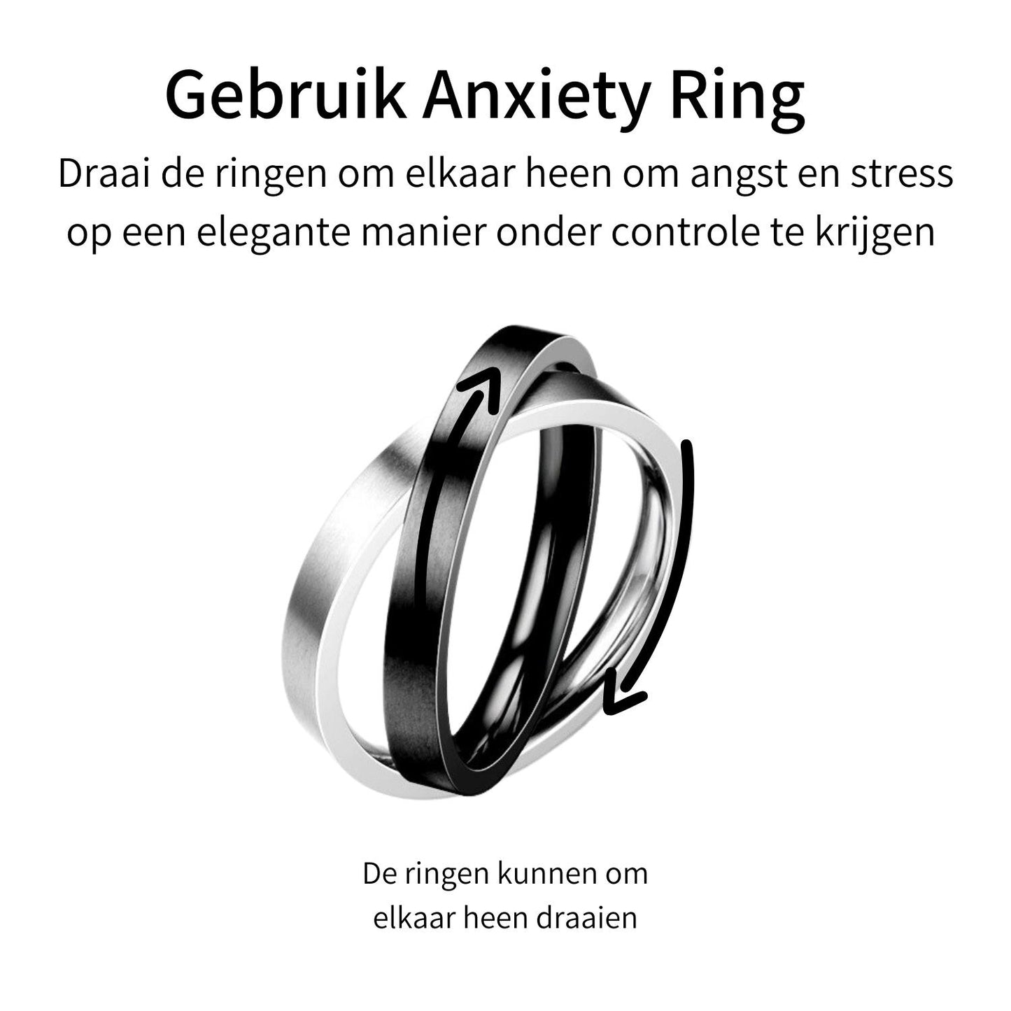 Anxiety Ring (twee ringen) Zwart-Zilver uitleg