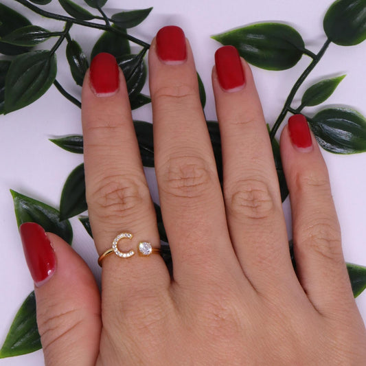 Ring met letter / initial ring zilver 925 Gold Plated om vinger