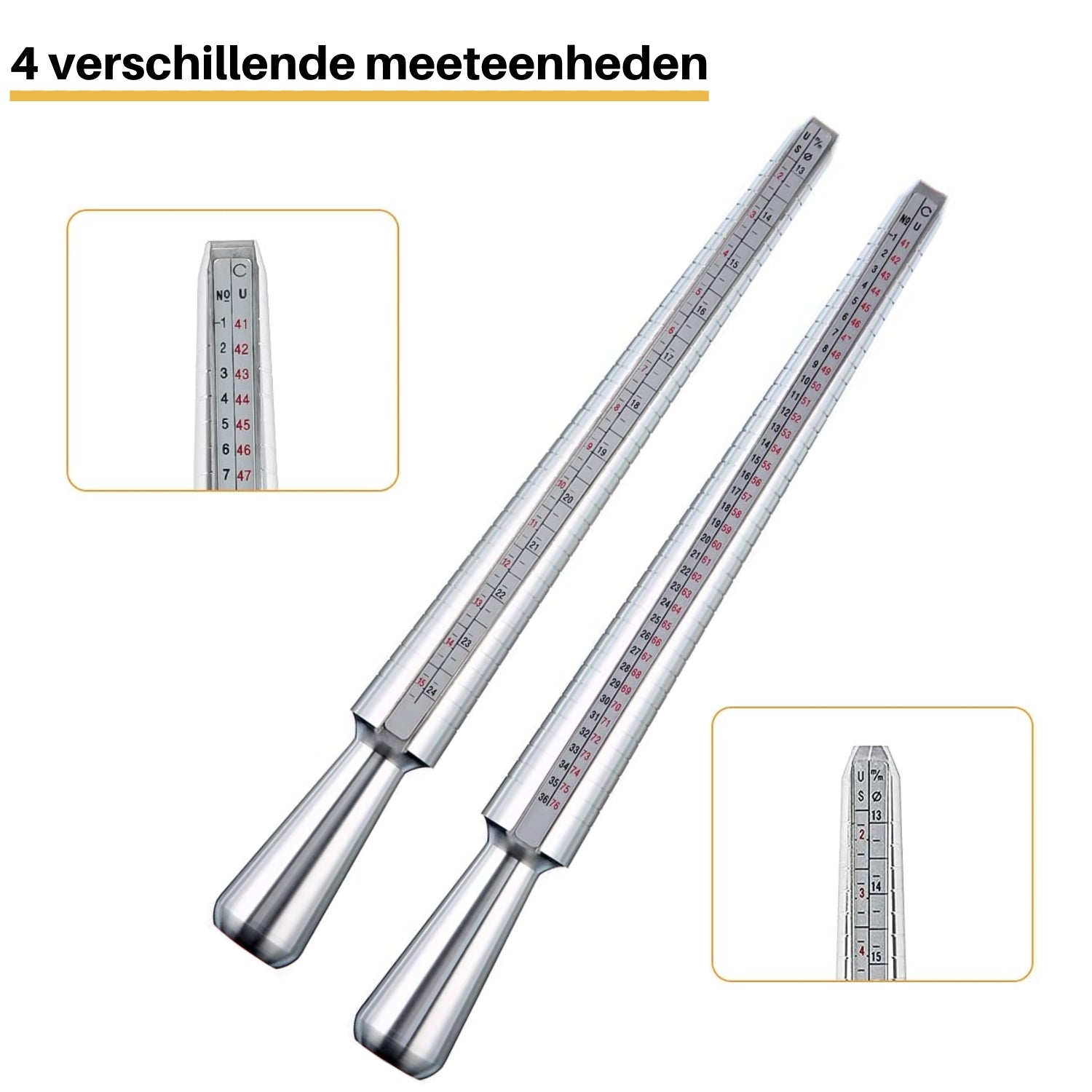 ringmeter - ringstok 4 verschillende meeteenheden